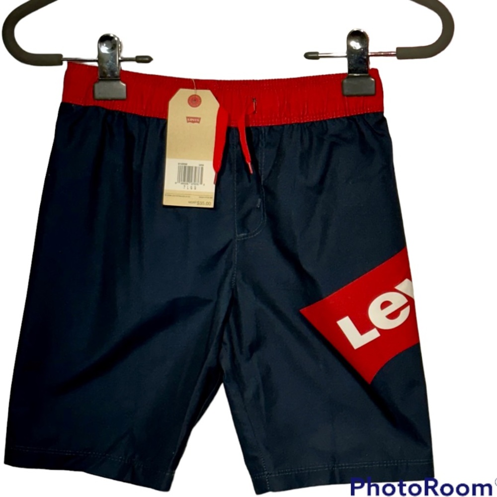 Levi's NWT Boys' Swim Trunks Navy/Red  7 Large 6-7 YRS